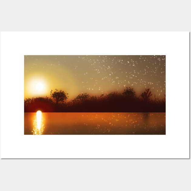 Moon Golden Sunset Water Wall Art by saradaboru